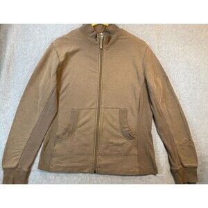 Lucy Sweater Women's XL Brown‎ Roses Cotton Full Zip Stretch Ribbed Long Sleeve